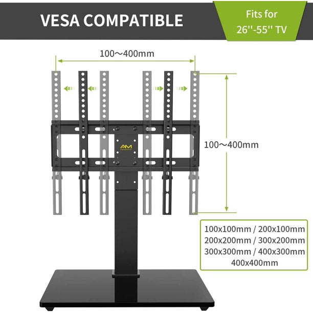 Universal TV Stand Fits 26-55 Inch TVs Monitor Height Adjustable Swivel Tabletop TV Base, Max 400x400mm, Hold up to 88lbs - Walmart.com