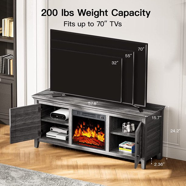 Electric Fireplace TV Stand for 70″ TVs Fireplace Entertainment Center TV Console Table with 18″ Fireplace, Holds up to 200 lbs - Walmart.com