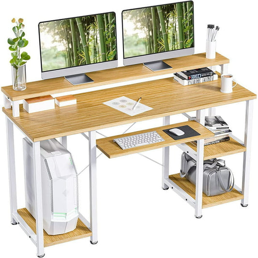 47" Computer Desk with Monitor Stand, Storage Shelves and Keyboard Tray Studying Writing Table for Home Office, Bamboo - Walmart.com