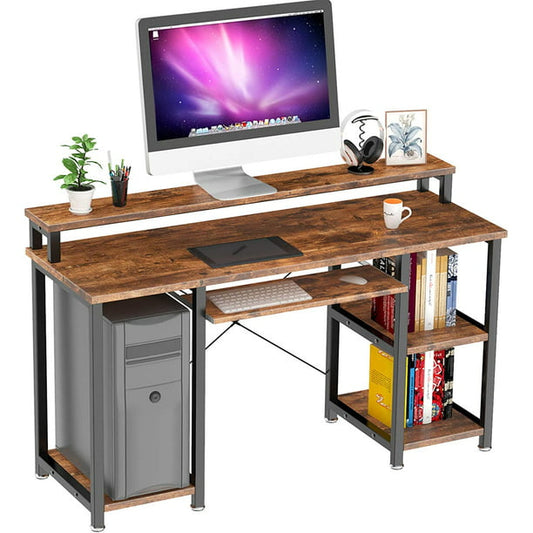 47" Computer Desk with Monitor Stand, Storage Shelves and Keyboard Tray Studying Writing Table for Home Office, Rustic Brown - Walmart.com