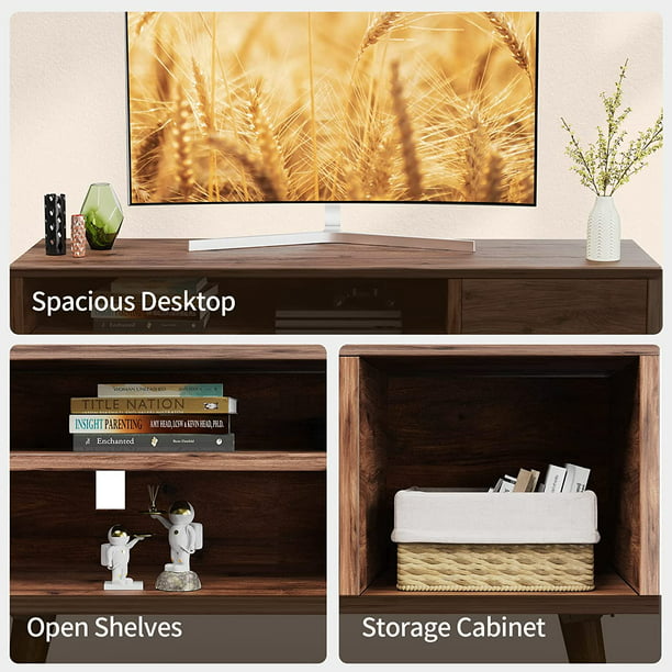 TV Console Table with Storage for 55 inch TV Retro Wood TV Stand & Entertainment Center for Living Room Bedroom - Walmart.com
