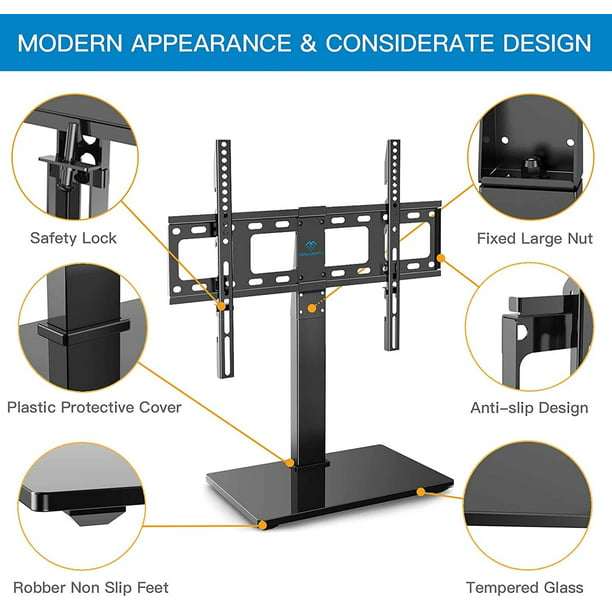 Myfurnideal Universal Swivel TV Stand Base for 37 - 70 Inch TVs Height Adjustable TV Mount Stand with Tempered Glass Base, Holds up to 88 lbs, Max 600x400mm - Walmart.com