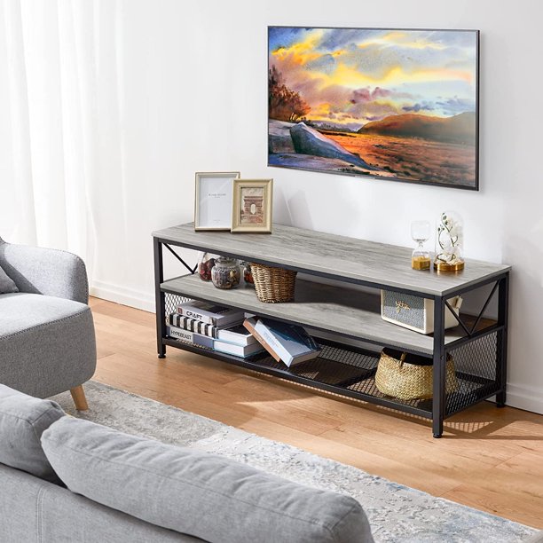 Myfurnideal TV Stand for 60" TV 3-Tier Entertainment Center with Storage for Living Room, Oak Grey - Walmart.com