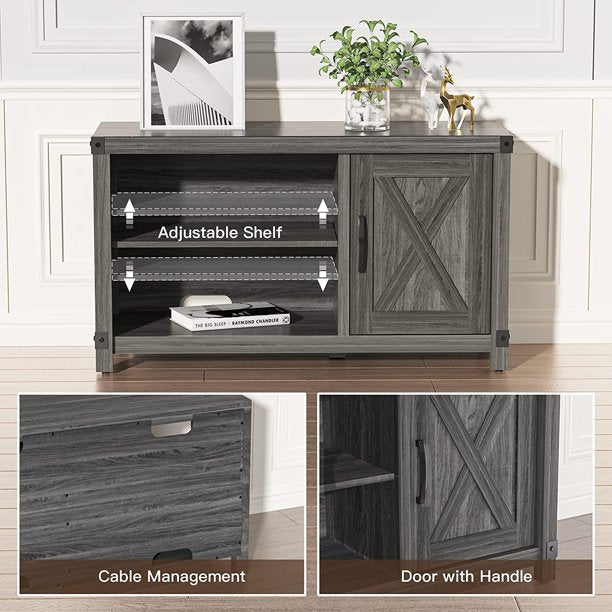 Farmhouse TV Stand for 50 Inch TVs Wood Media TV Console Cabinet with Storage, Grey - Walmart.com
