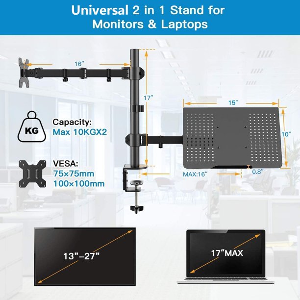 Myfurnideal Monitor Stand with Tray for 13-27 Inches Fully Adjustable Laptop Desk Stand, Hold up to 22 Lbs - Walmart.com