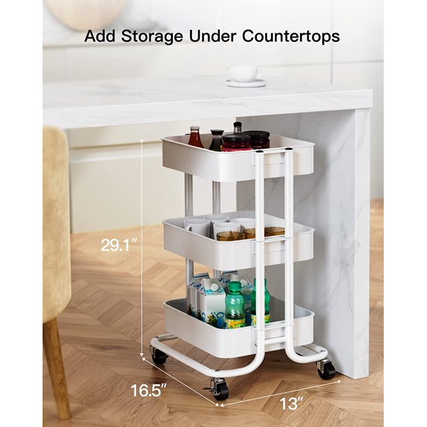 Myfurnideal 3-Tier Rolling Utility Cart Metal Storage Cart with Handle for Kitchen, Dining Room, Living Room, Hold up to 66lbs - Walmart.com