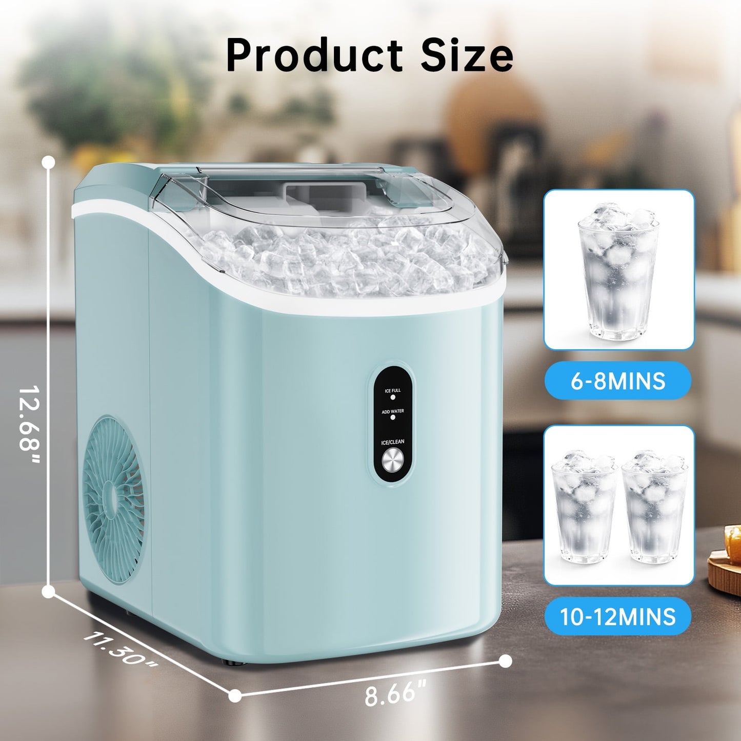 Nugget Ice Maker Countertop ,Pebble Ice Maker Machine with Self-Cleaning Function, 33lbs/24H with Ice Scoop and Basket for Home/Kitchen/Office, Light Blue