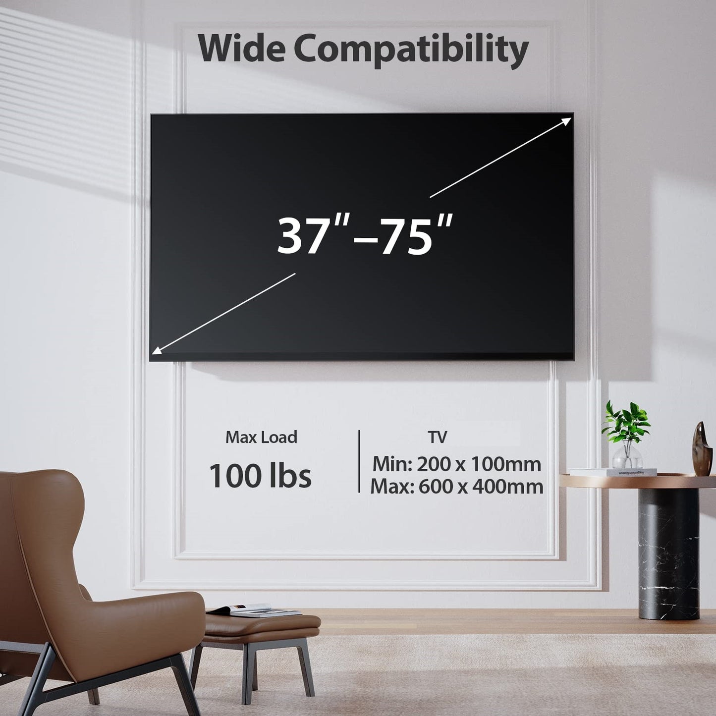 MountFTV Full Motion TV Wall Mount for 37-75 inch LED LCD OLED TVs, Dual Articulating Extension Arms Swivel TV Mount Wall Bracket, Max 600x400mm, Holds up to 100lbs