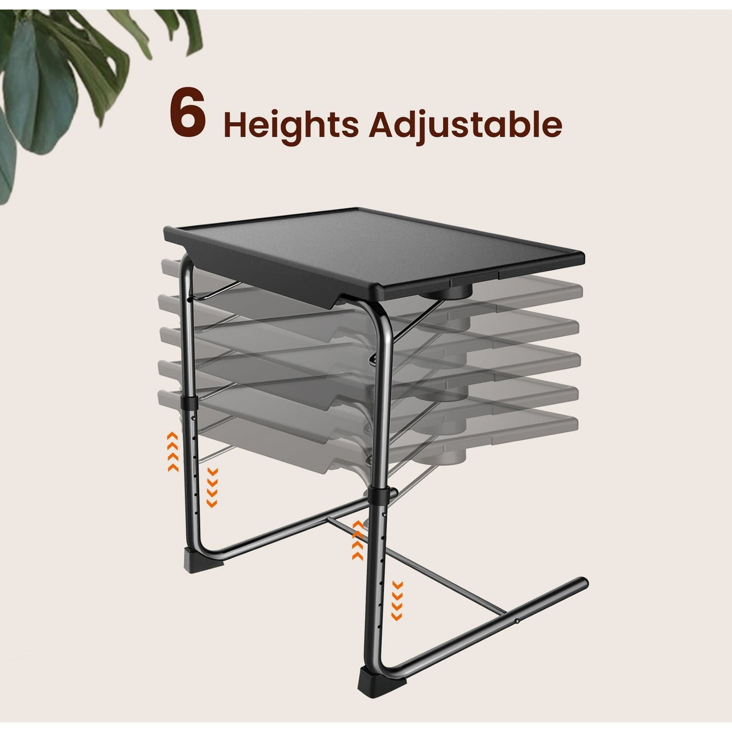 TV Tray Table, Folding Tray Table for Eating with 6 Adjustable Height & 3 Tilt Angle Adjustments, Black