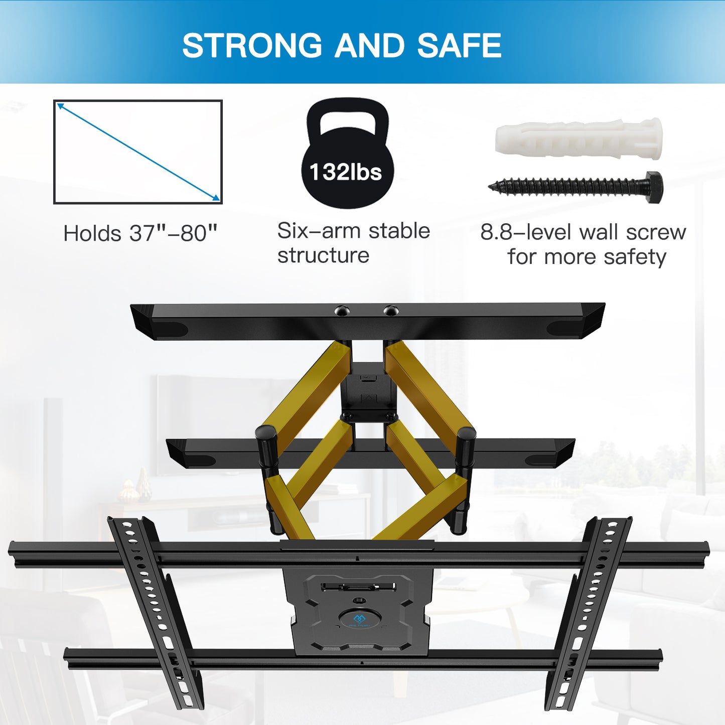 Full Motion TV Wall Mount for 37-80 Inch Flat Curved TVs, up to132 lbs