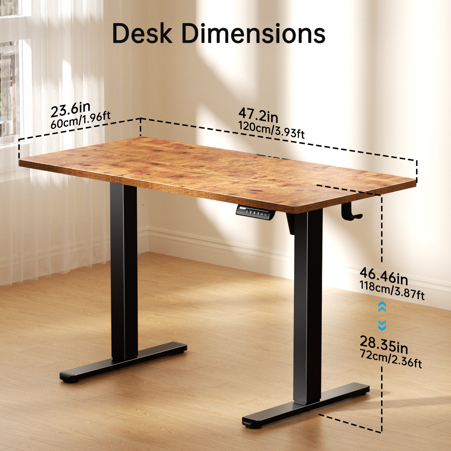 Kyspho Electric Standing Desk, 48 x 24 inch Height Adjustable Stand up Desk with Memory Preset, Sit Stand Home Office Desk, Rustic Brown