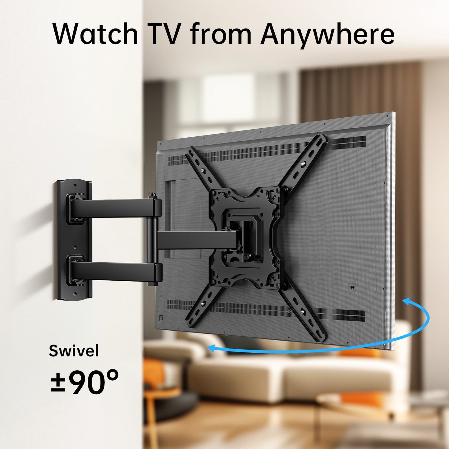 MountFTV Full Motion TV Wall Mount Bracket for 26-65 inch TVs, Max 400*400mm, Holds up to 77 lbs, 12"/16" Wood Studs（复制）