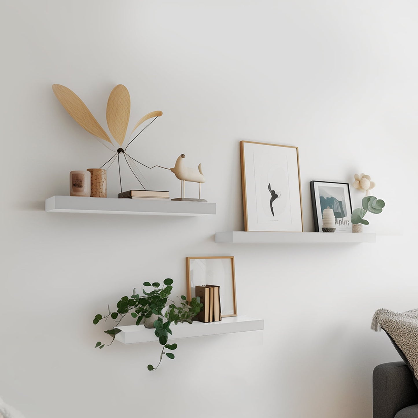 3 Sets Wall Mounted Floating Shelves，Storage Shelves, Perfect for Bedroom, Bathroom, Living Room and Kitchen Storage
