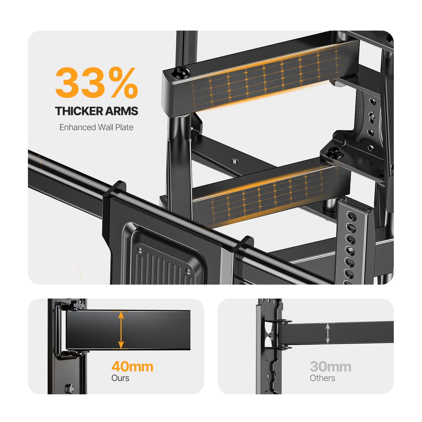 MountFTV Full Motion Articulating TV Wall Mount for Most 40–82 inch Curved TVs with Swivel, Tilt, Extension, Leveling, Max 600x400mm, Holds up to 100lbs
