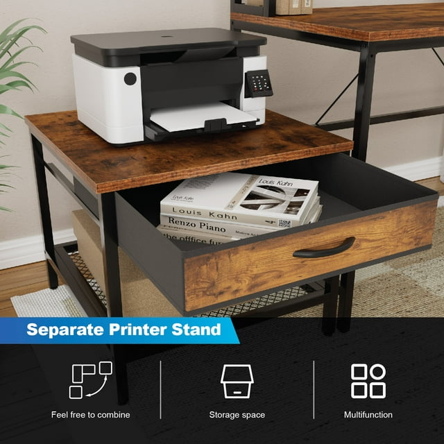 67'' L Shaped Computer Desk with Hutch & Monitor Stand Reversible L-Shaped Gaming Desk with Power Outlet & LED Strip for Home Office, Brown - Walmart.com