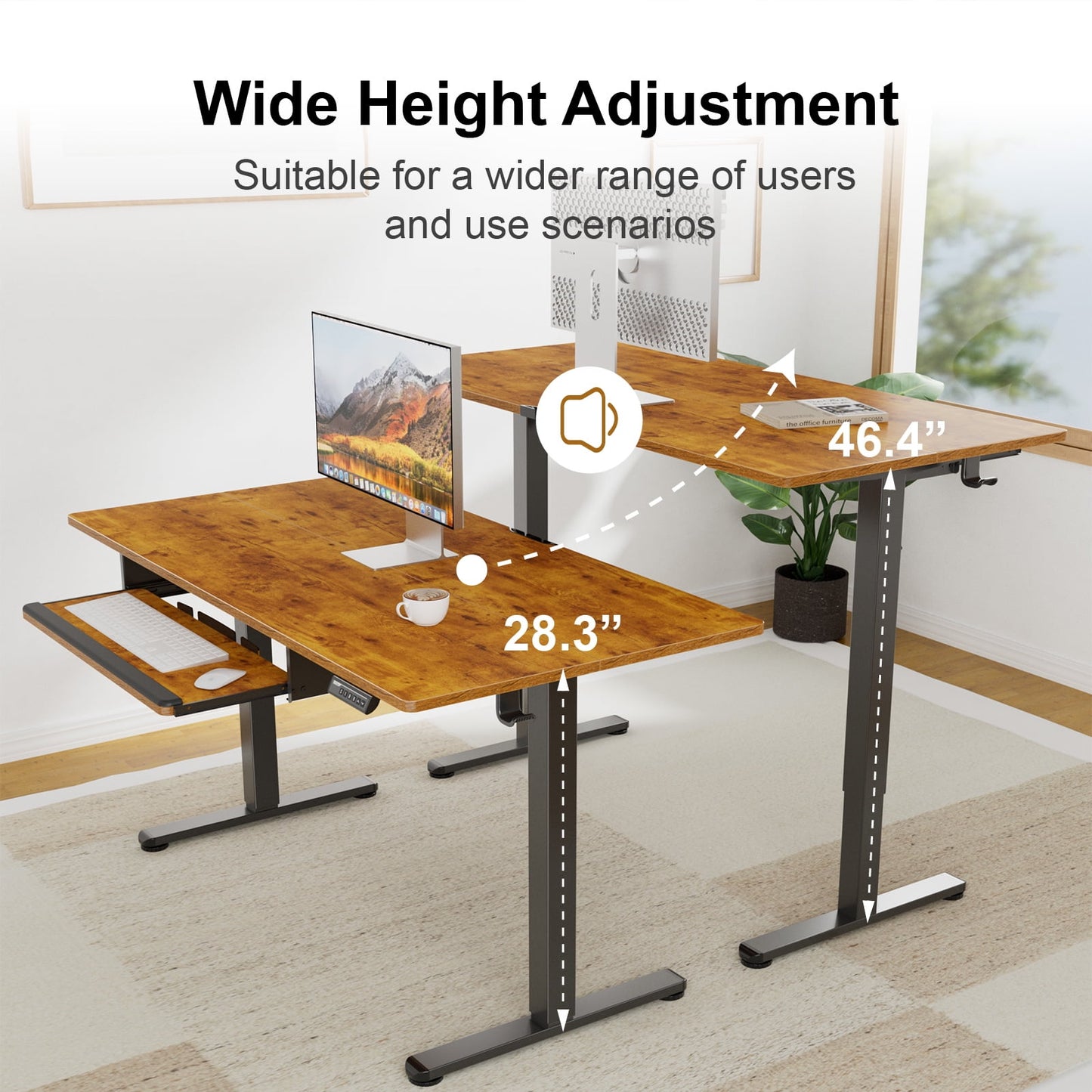 Electric Standing Desk with Keyboard Tray, 48" x 24" Adjustable Height Sit Stand Up Desk, Home Office Desk Computer Workstation, Vintage Brown