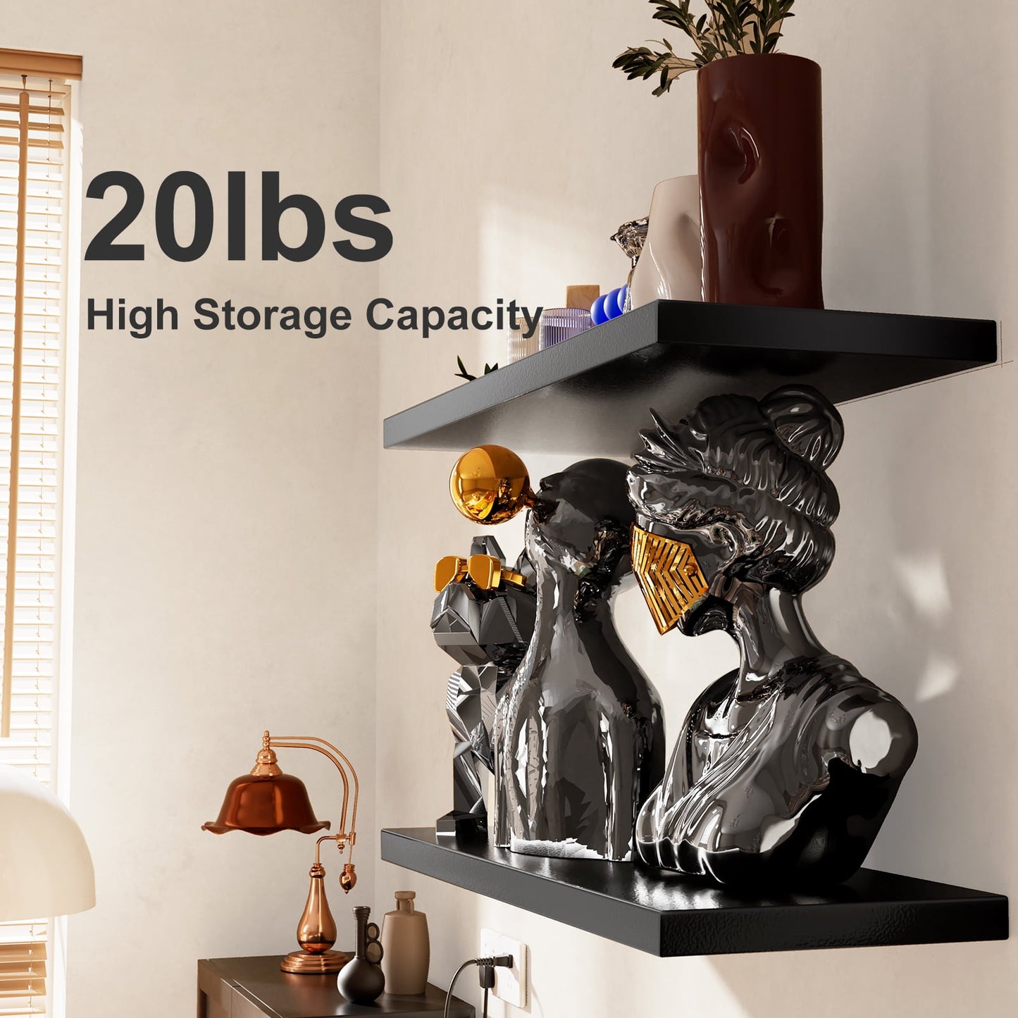 2Pcs/Set 24" Wood Wall Mounted Floating Shelves Storage Shelving For Living Room, Dining Room, Office, Bedroom