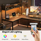 67'' L Shaped Computer Desk with Hutch & Monitor Stand Reversible L-Shaped Gaming Desk with Power Outlet & LED Strip for Home Office, Grey - Walmart.com