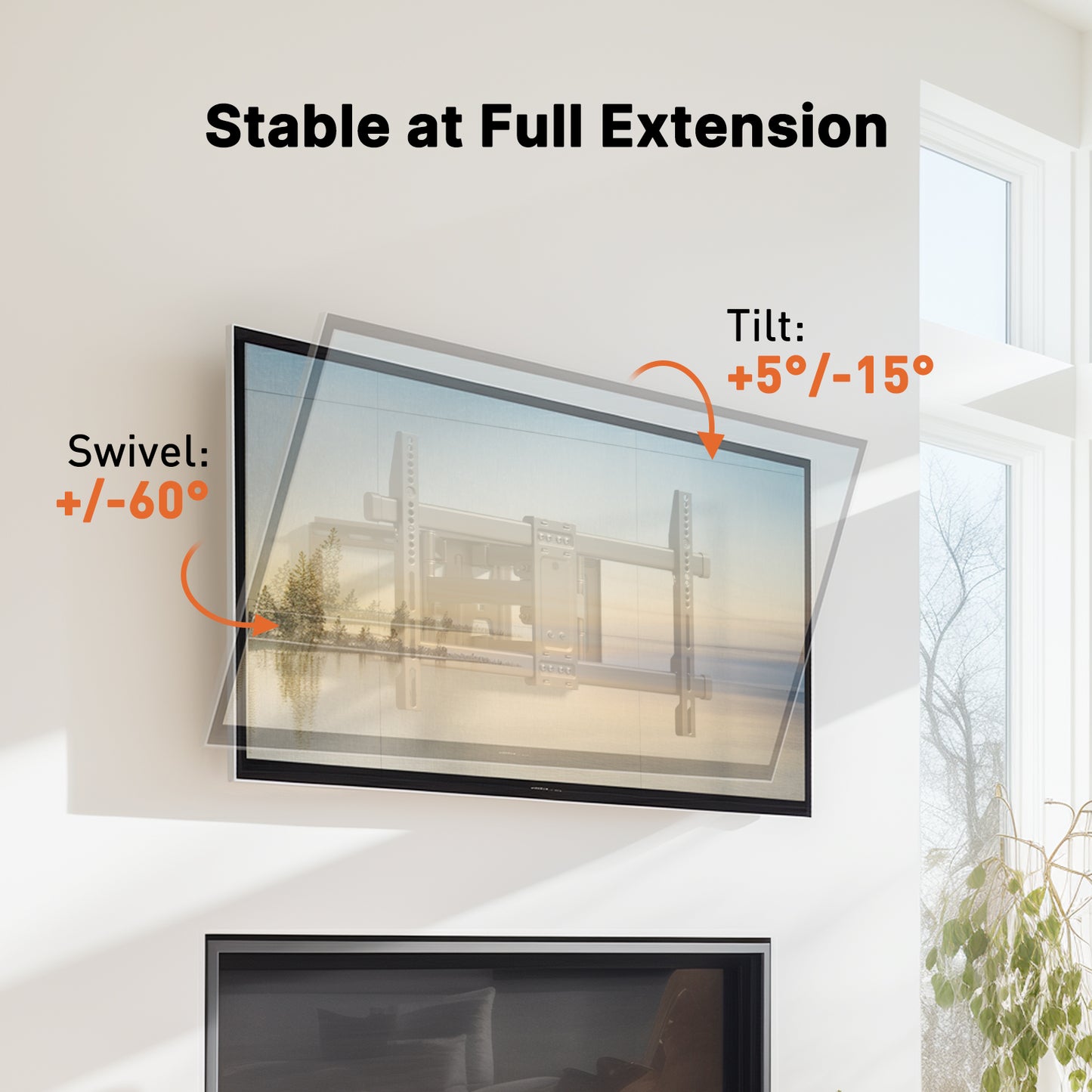 PERLESMITH Full Motion TV Mount Fits for 37-85 inch, Holds up to 132 lbs, Max 600x400mm
