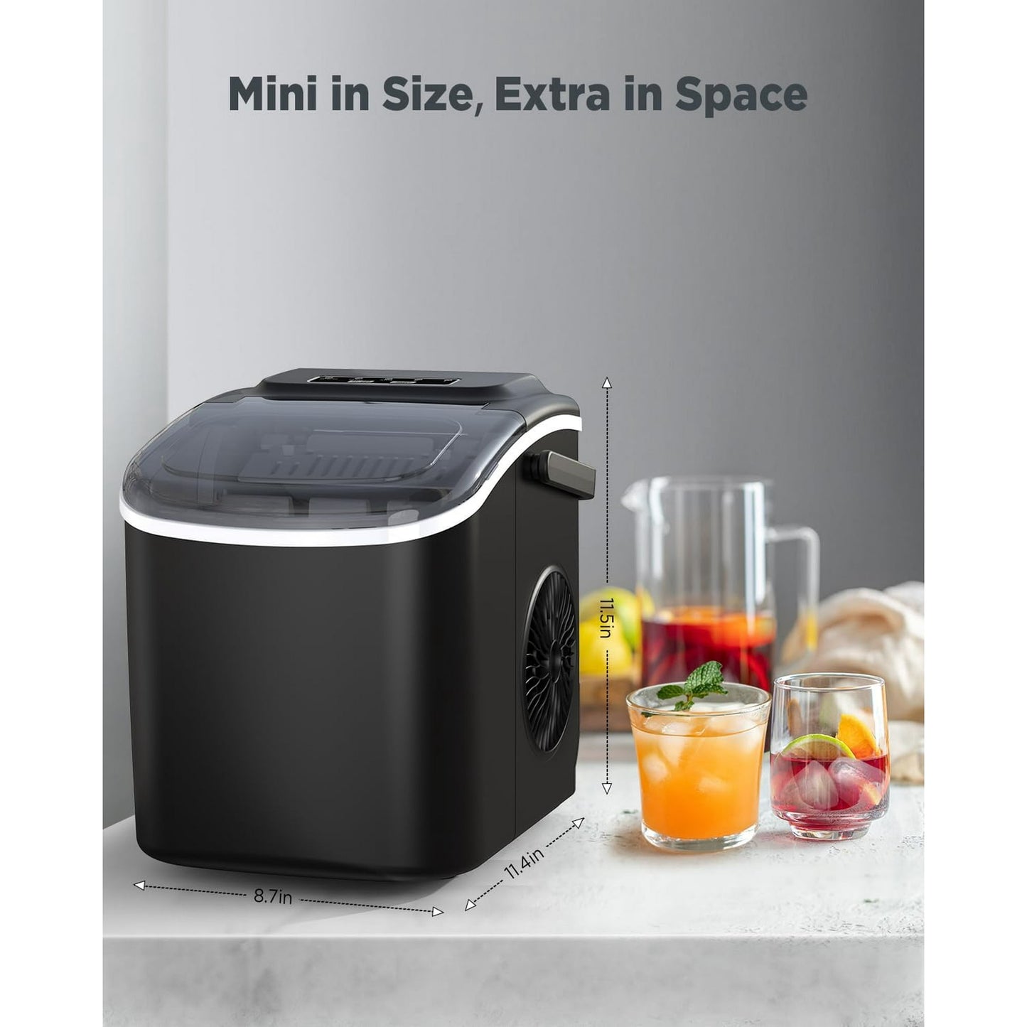 Philergo Portable Countertop Ice Maker, 26lbs/24Hrs Bullet Ice Machine Maker, 9 Cubes Ready in 6 Mins, Self-Cleaning Ice Machine with Ice Scoop and Basket, Black