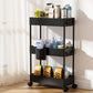 3 Tier Removable Slim Storage Cart with Wheels, Bathroom Cart Organizer Small, Rolling Cart for Bathroom, Kitchen, Narrow Space, Black