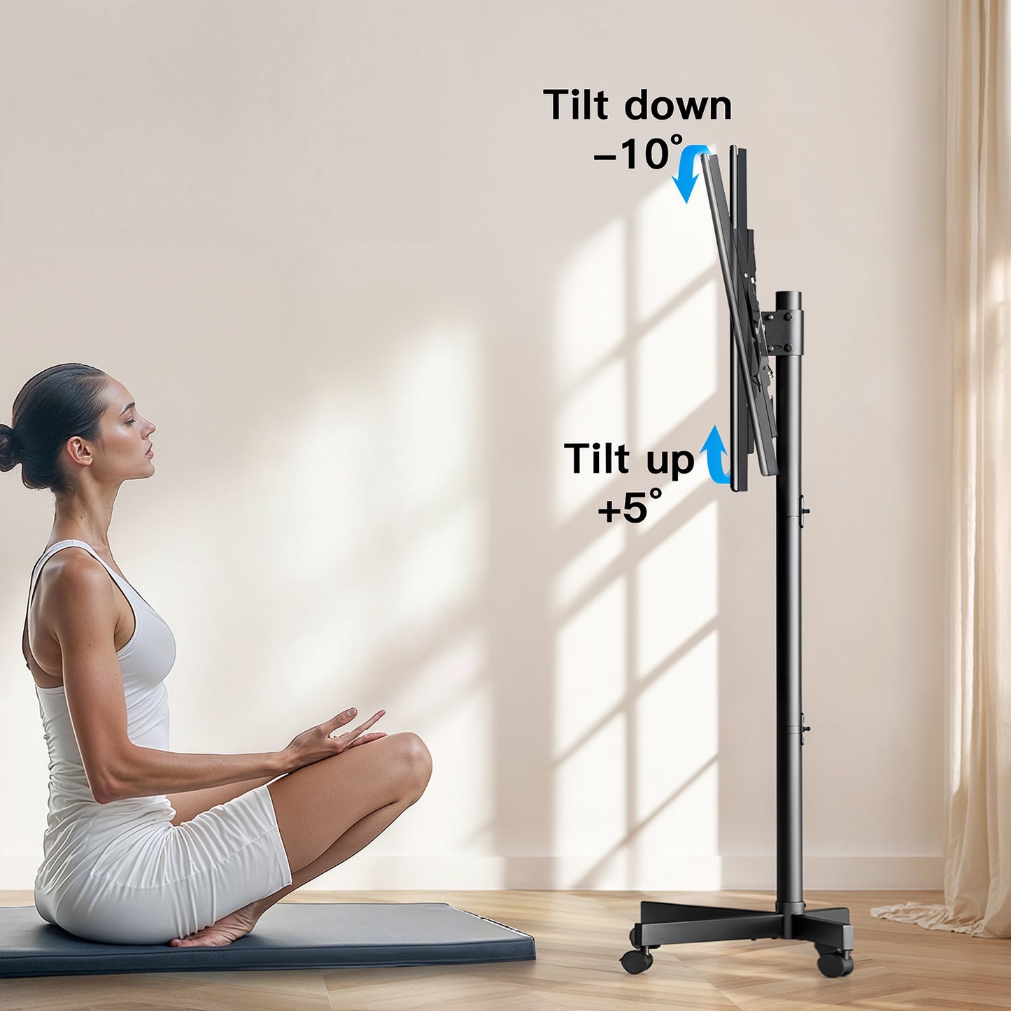 MountFTV Rolling TV Stand for 22-60 inch,Mobile TV Stand Holds up to 90lbs with Height Adjustable,TV Cart with Locking Wheels Max 400x400mm