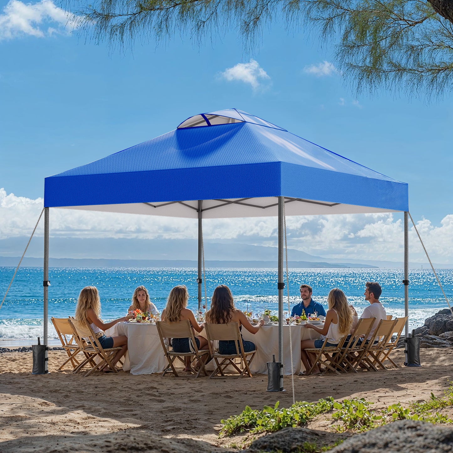 CHITOOMA 10 x 10ft Pop up Canopy Tent, Instant Outdoor Shelter Easy Portable Straight Leg Canopy Tent, Blue