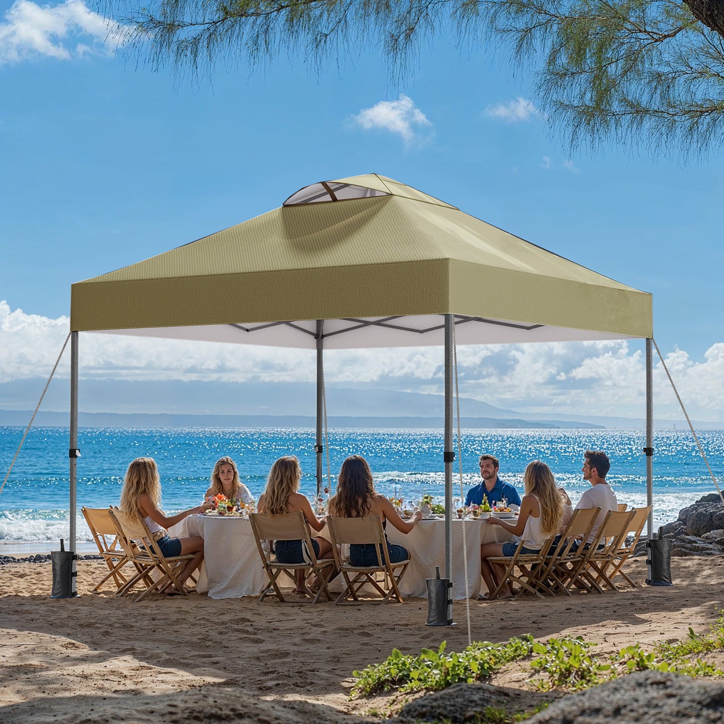 CHITOOMA 10 x 10ft Pop up Canopy Tent, Instant Outdoor Shelter Easy Portable Straight Leg Canopy Tent, Khaki