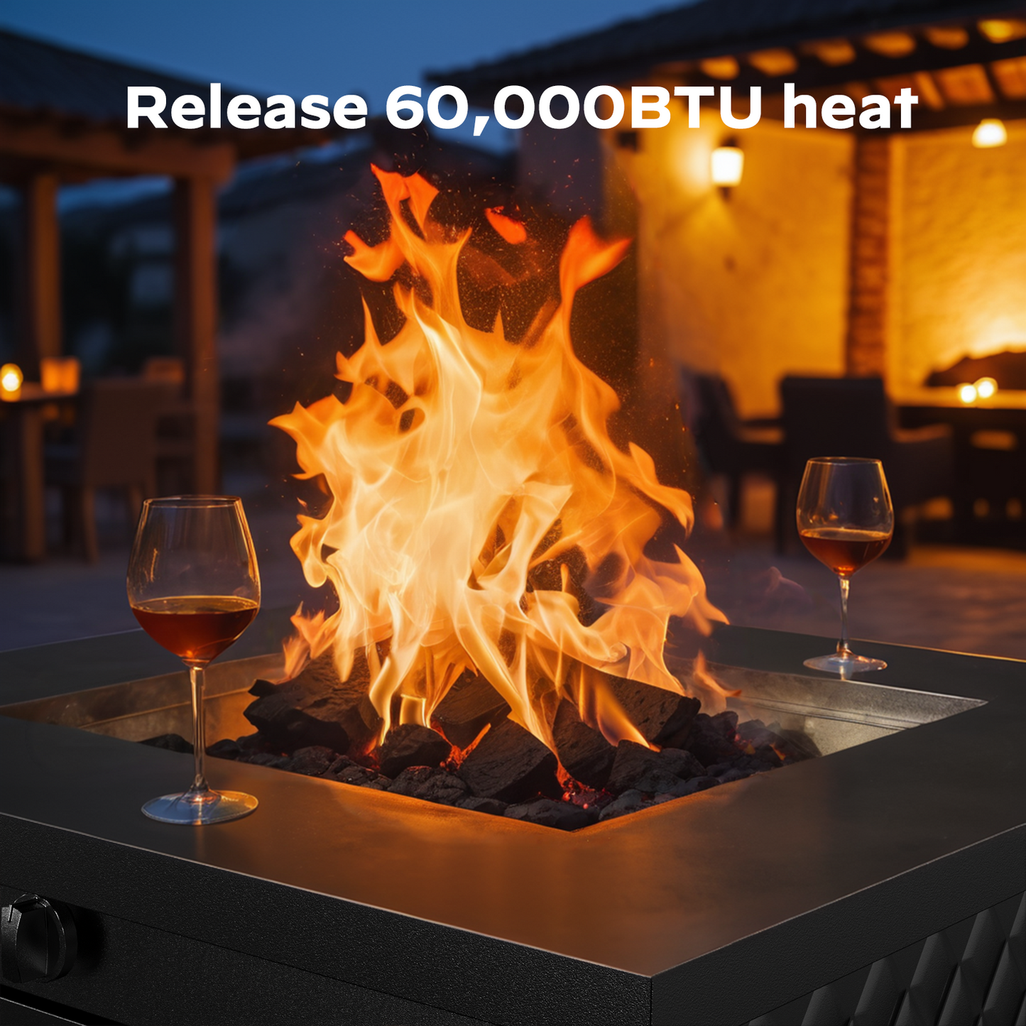28" Propane Fire Pit Table with Lid and Rock, 60,000 BTU Gas Fire Pit for Outside Patio Garden Party