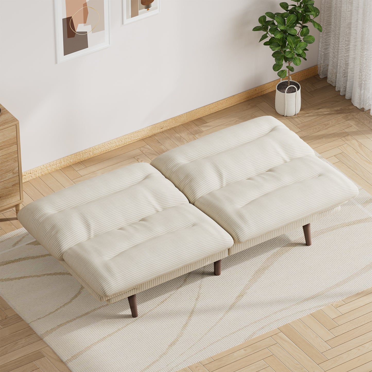CHITOOMA 75" W Corduroy Convertible Futon Sofa Bed with Adjustable Backrest & Armrests, Comfy Loveseat Folding Sleeper Sofa Couches for Living Rooms Apartment Office, White
