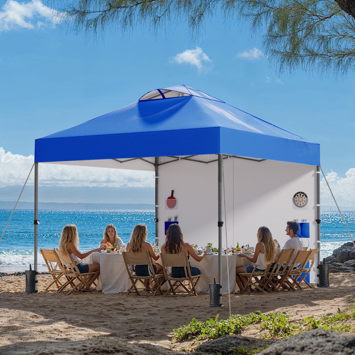 CHITOOMA 10 x 10ft Pop up Canopy Tent, Instant Outdoor Shelter Easy Portable Straight Leg Canopy Tent with Pockets Sidewall, Blue