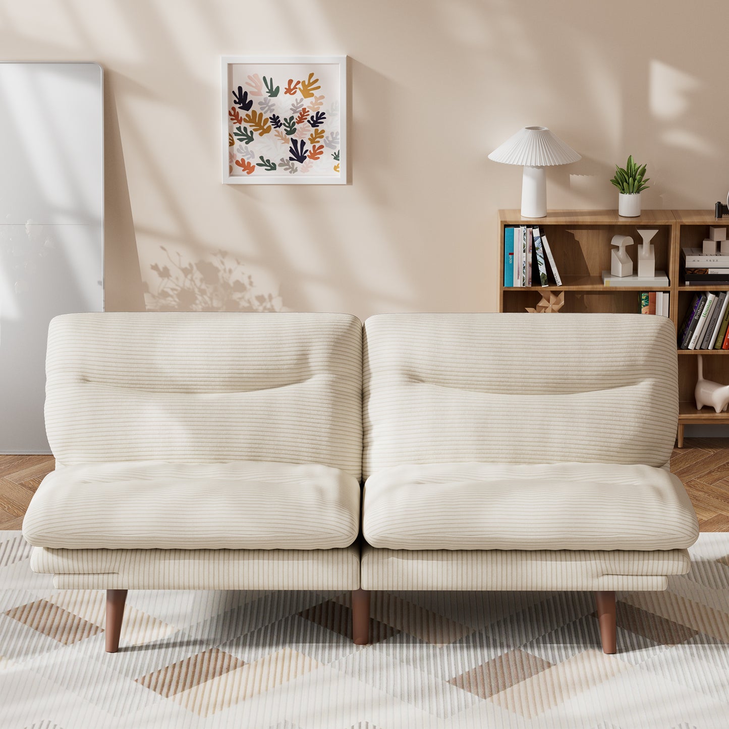 CHITOOMA 75" W Corduroy Convertible Futon Sofa Bed with Adjustable Backrest & Armrests, Comfy Loveseat Folding Sleeper Sofa Couches for Living Rooms Apartment Office, White