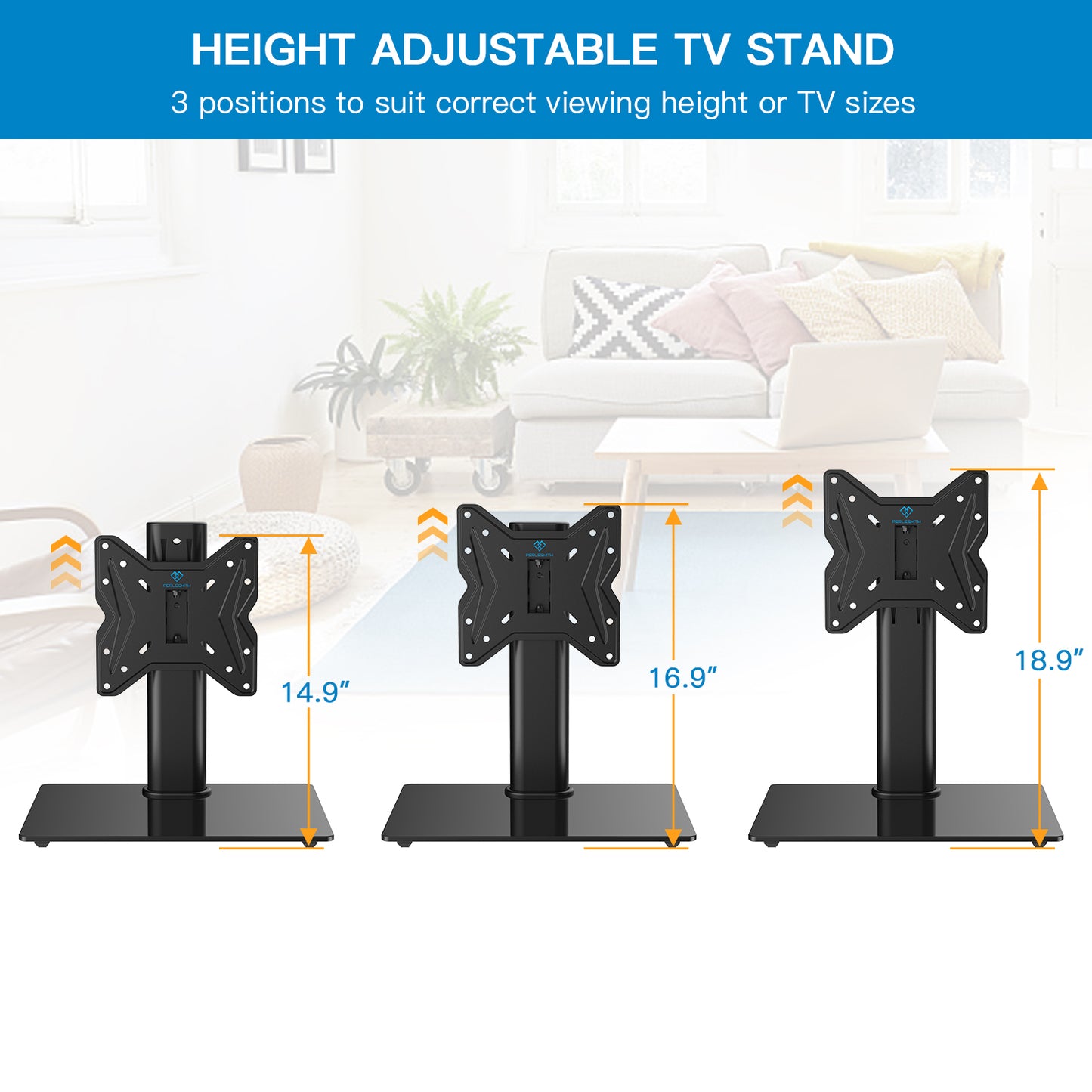 PERLESMITH Swivel Universal TV Stand for 19-39" TVs/Monitor/PC Height Adjustable with Tempered Glass Base Max 200x200