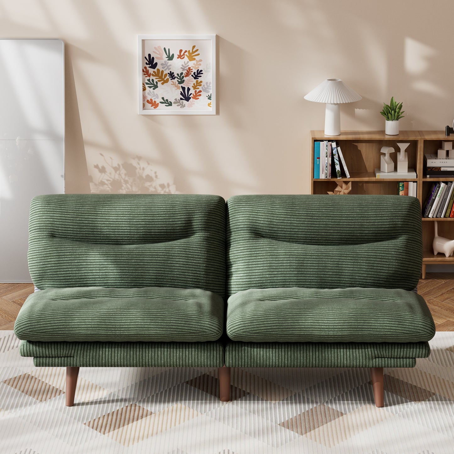 CHITOOMA 75" W Corduroy Convertible Futon Sofa Bed with Adjustable Backrest & Armrests, Comfy Loveseat Folding Sleeper Sofa Couches for Living Rooms Apartment Office, Green
