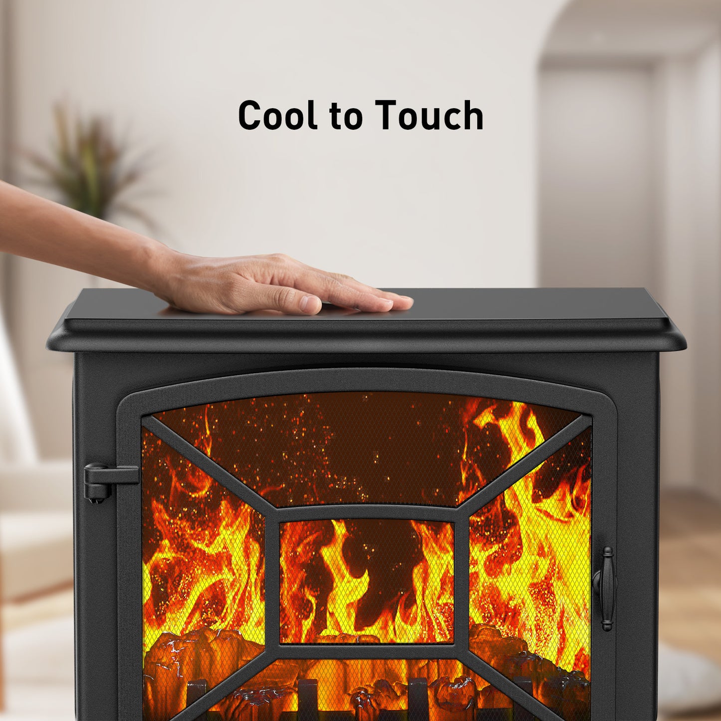 24'' Freestanding Electric Fireplace Heater Stove Portable Infrared Fireplace for Indoor, W/ Remote, Thermostat, 3 Variable Flame