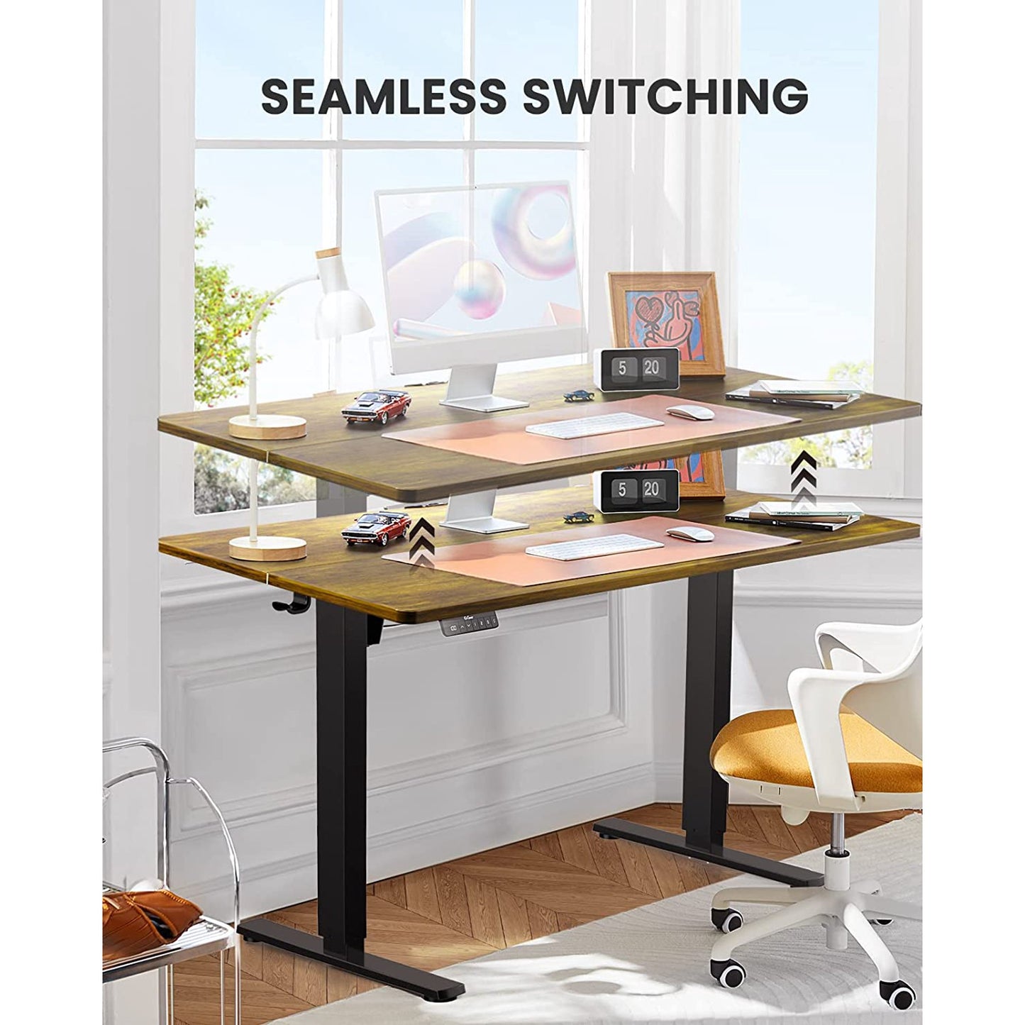 Kyspho Large Electric Standing Desk, 55 x 24 inch Height Adjustable Stand up Desk with Memory Preset, Sit Stand Home Office Desk, Rustic Brown