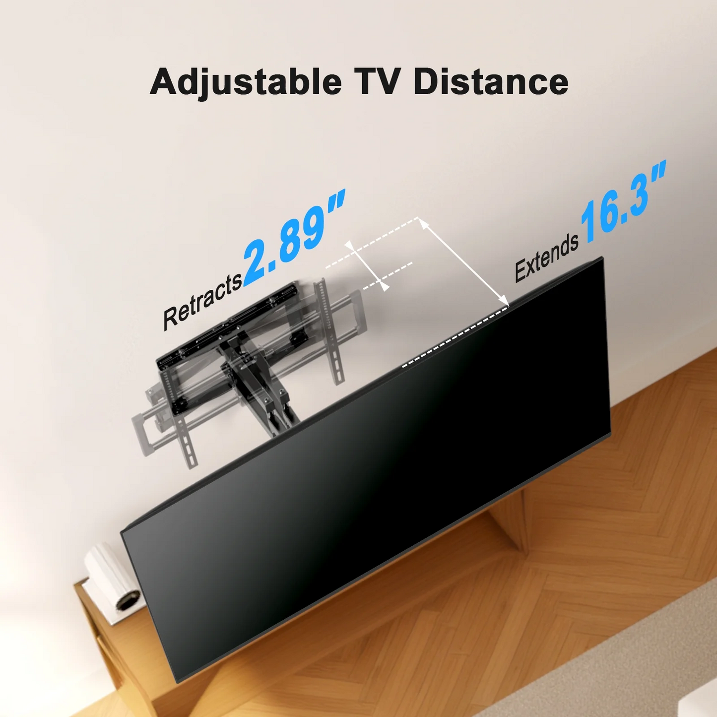 MountFTV Full Motion TV Wall Mount Bracket for 40–82 Inch Flat Curved TVs, 12″/16″ Wood Studs, Max 600 x 400mm, Holds up to 110lbs