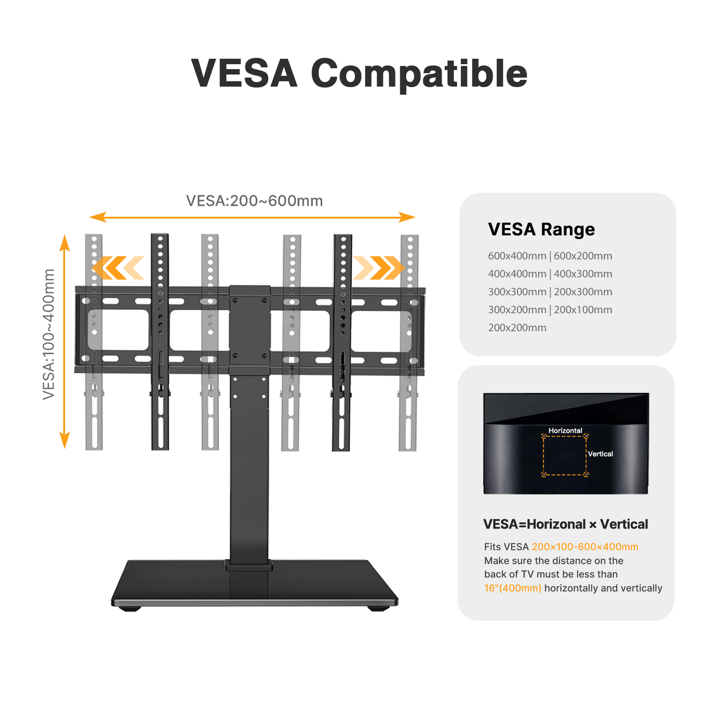 Universal Swivel TV Mount Stand Base for 37 to 70 inch LCD LED TVs, Height Adjustable Table Top TV Stand with Tempered Glass Base, Max 600x400mm, Holds up to 88lbs