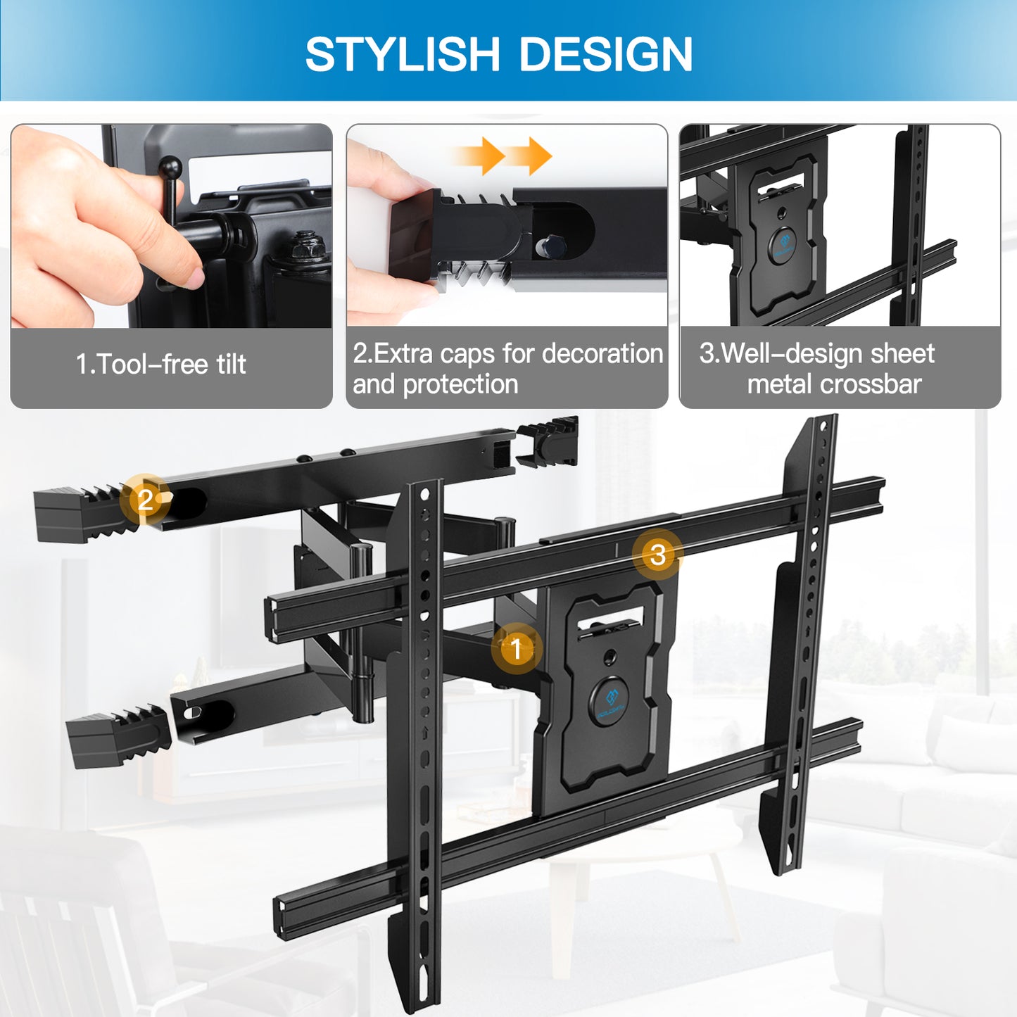 Full Motion TV Wall Mount for 37-80 Inch Flat Curved TVs, up to132 lbs