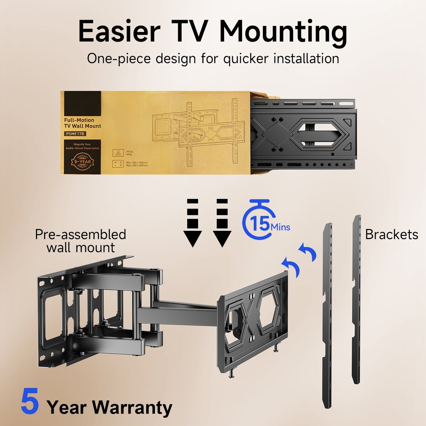 Full Motion Articulating TV Wall Mount Swivel Tilting Bracket Fit for 26-65 In Flat & Curved TVs