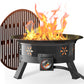 19 inch Portable Fire Pits with Grill for Outside 58000 BTU Gas Fire Bowl with Foldable Legs & Lid & Carry Kit & Lava Rock Stone