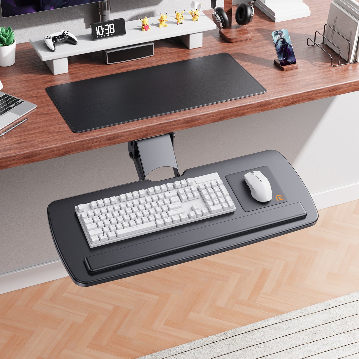 Keyboard Tray Under Desk 360° Rotating Ergonomic Sliding Keyboard & Mouse Tray, Height Adjustable