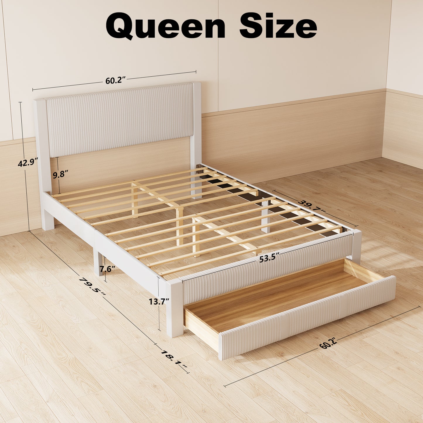 CHITOOMA Queen Bed Frame with Headboard, Velvet Upholstered Platform Bed Frame Queen Size with Storage Drawers, No Box Spring Needed, Heavy Duty, White