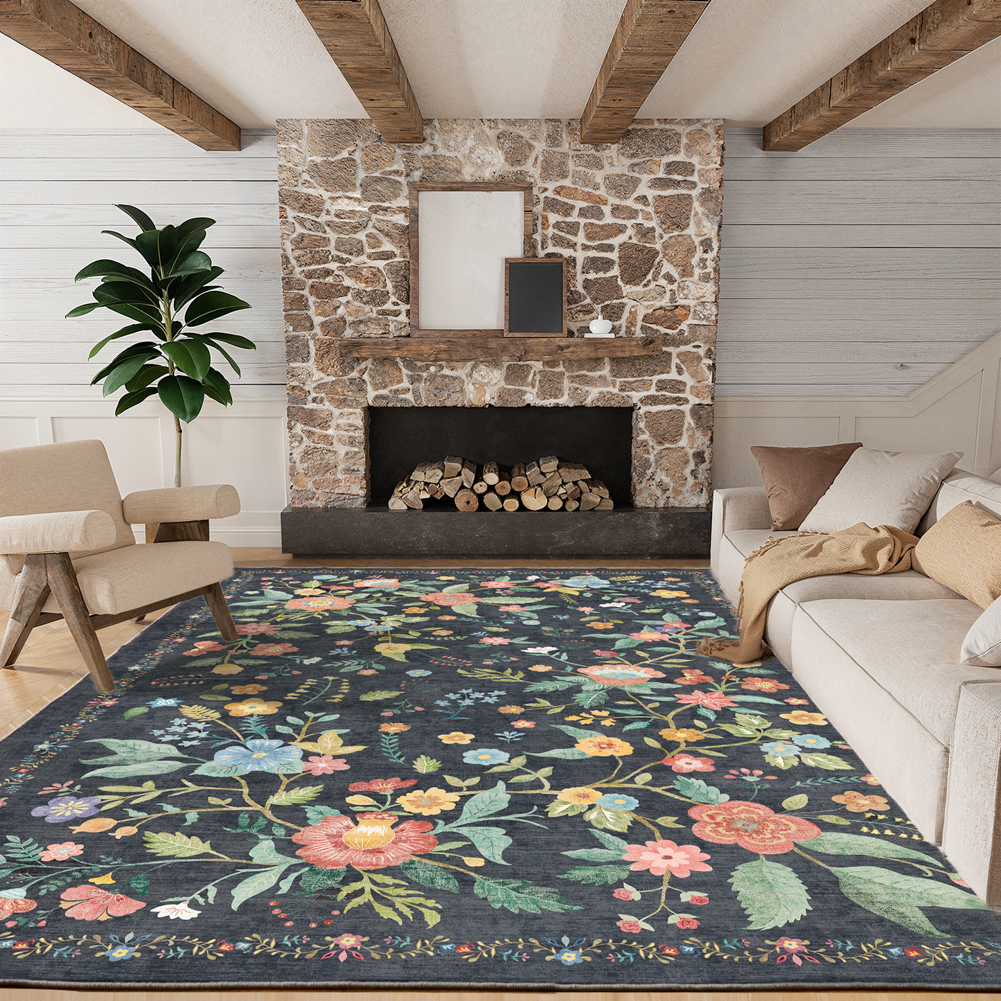 5'x7' Machine-washable Area Rugs for Living Room, Stain Resistant Non-Shed Carpet, Boho Area Rugs with Non-Slip Backing for Bedroom, Dining Room, Dorm, Office