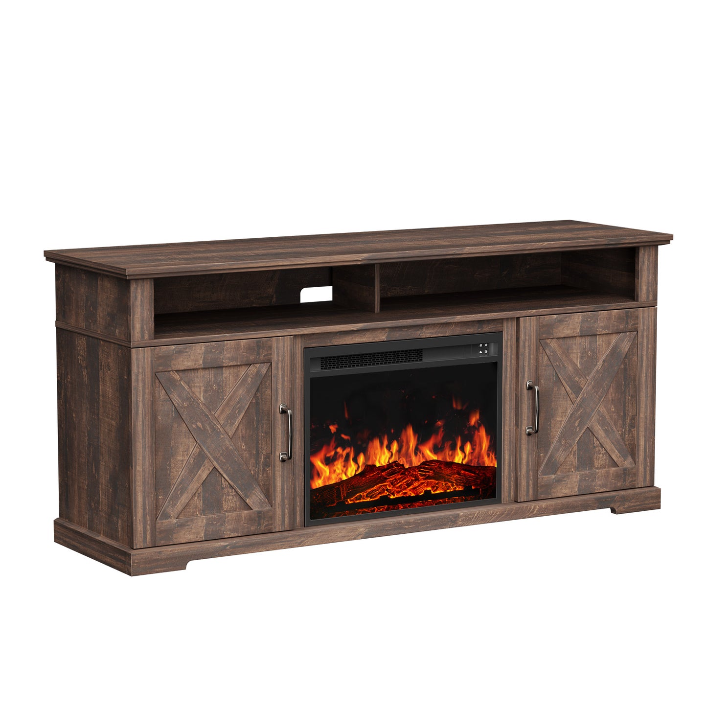Electric Fireplace TV Stand for TVs up to 65", Farmhouse Entertainment Center with Fireplace, Vintage Brown