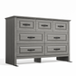 Farmhouse 7 Drawer Double Dresser for Bedroom, 47.2"W Contemporary Wood Chest of Drawer Storage Cabinet for Living Room, Hallway, Entryway, Nursery Room, Gray