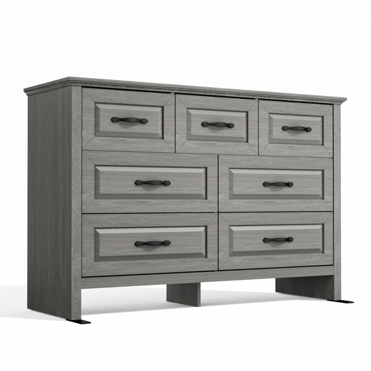 Farmhouse 7 Drawer Double Dresser for Bedroom, 47.2"W Contemporary Wood Chest of Drawer Storage Cabinet for Living Room, Hallway, Entryway, Nursery Room, Gray