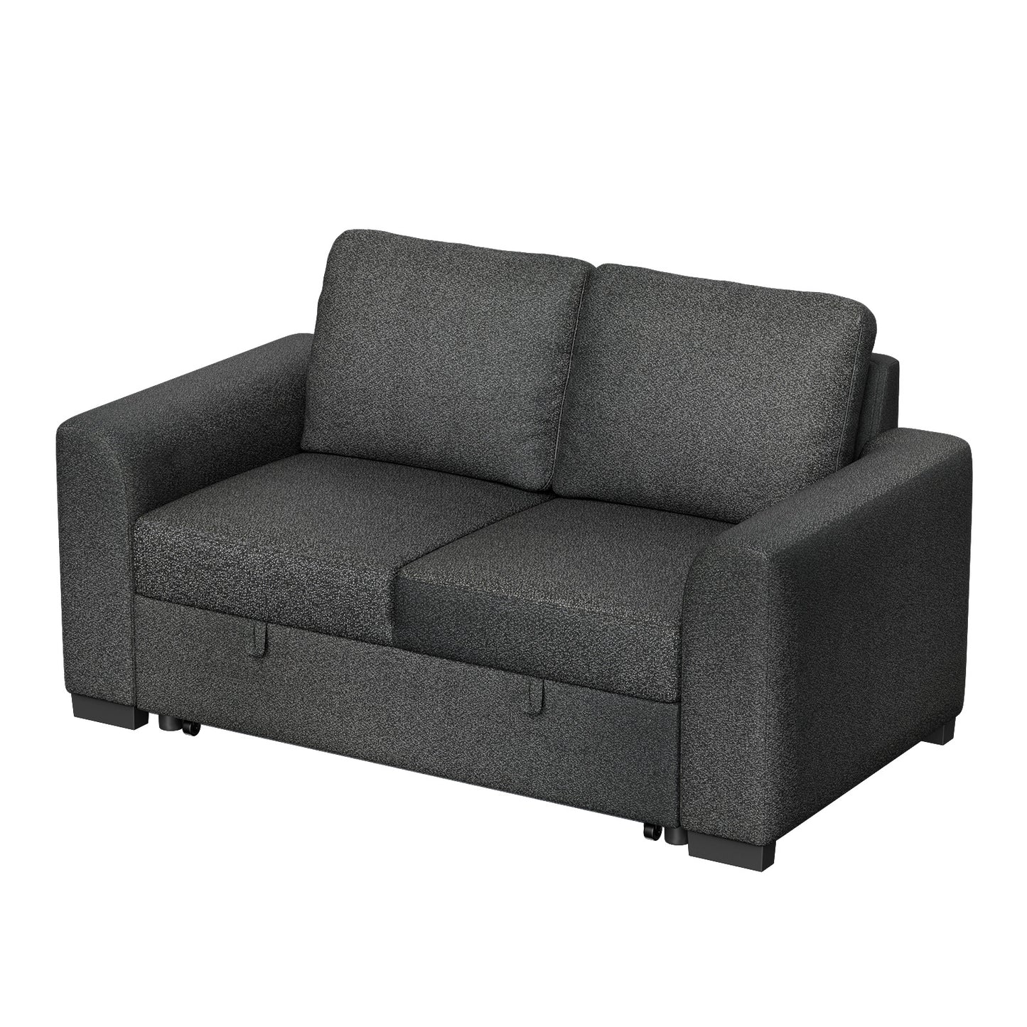 CHITOOMA 60'' Pull Out Sofa Bed Convertible Sleeper Couch with Charging Port, Upholstered Sectional Sofa with 2 Pillows, Reclining Sofas for Living Room, Black