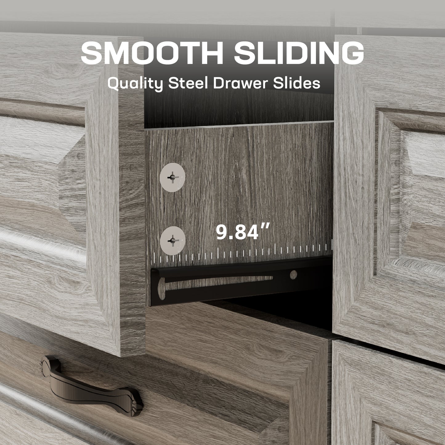 Farmhouse 8 Drawer Horizontal Dresser for Bedroom, Modern Gray Chest of Drawers Wood Storage Cabinet for Living Room, Hallway, Entryway, Nursery Room