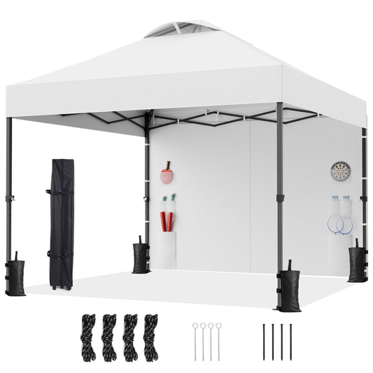 CHITOOMA 10 x 10ft Pop up Canopy Tent, Instant Outdoor Shelter Easy Portable Straight Leg Canopy Tent with Pockets Sidewall, White